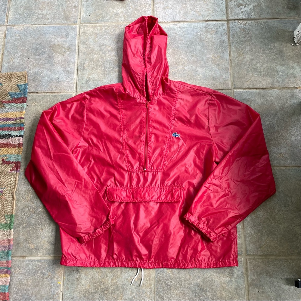 Vintage Lacoste 90s Nylon Boxy Anorak Windbreaker Size Large Red Quarter-Zip